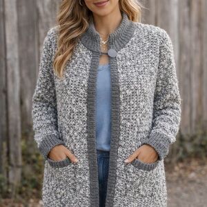 Vintage Monto Par Le Chois Gray Bouclé Knit Cardigan Jacket Size M